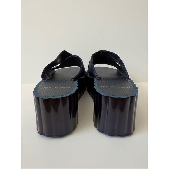 Tory Burch Satin Scalloped Platform Wedge Slide Sandals - Picture 4 of 6